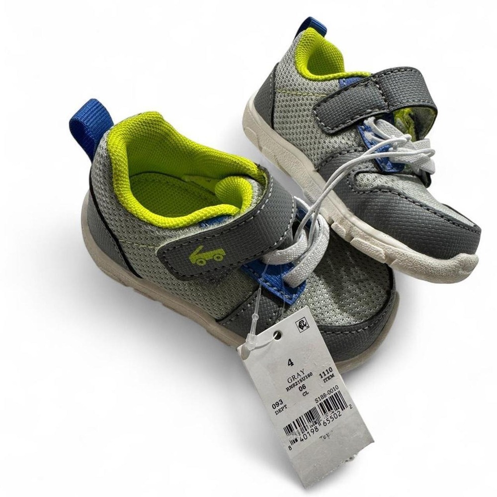 See Kai Run Basics Toddler Boys Gray Lime Green Mesh Sneakers Size 4 NWT